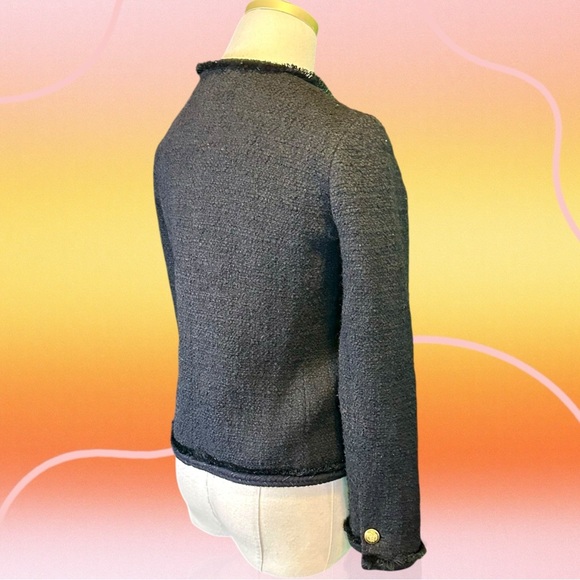 J. Crew Black Wool-Blend Tweed Gold Button-Front Patch Pocket Lady Jacket Size 0 - Picture 11 of 16